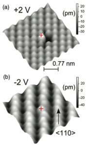 Figure showing an STM image of the Bi-vacancy feature